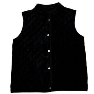 Quilted Velour Snap Closure Black Vest Med Old Money Quiet Luxury Preppy Coastal